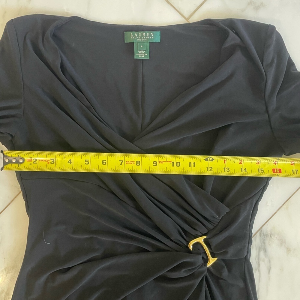 Lauren Ralph Lauren Women’s faux wrap black midi long sleeve dress size 6 - Picture 5 of 8